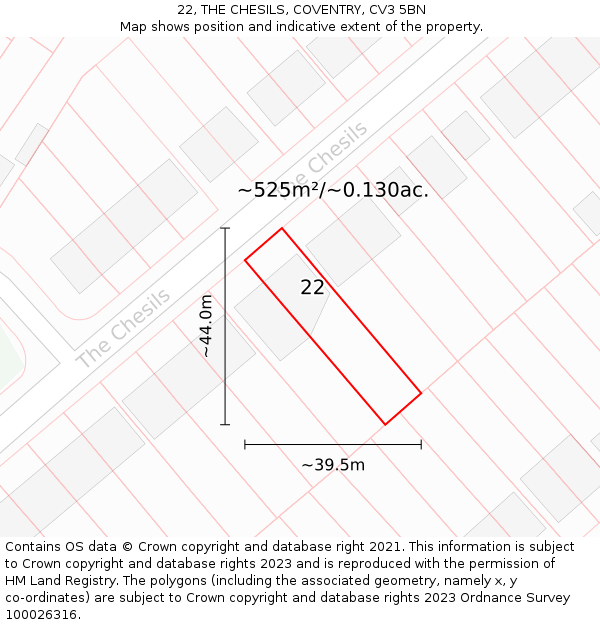 22, THE CHESILS, COVENTRY, CV3 5BN: Plot and title map