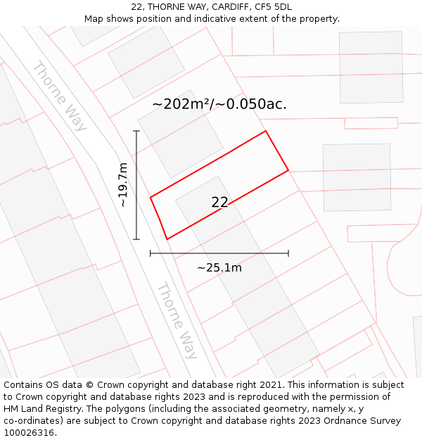 22, THORNE WAY, CARDIFF, CF5 5DL: Plot and title map