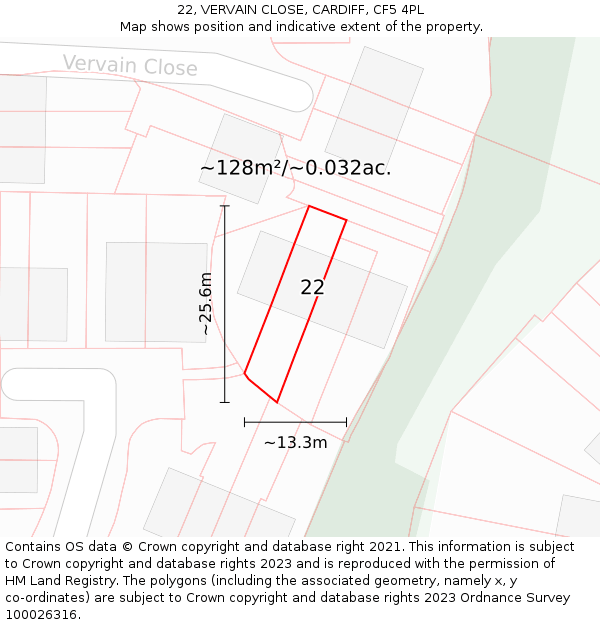 22, VERVAIN CLOSE, CARDIFF, CF5 4PL: Plot and title map