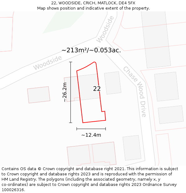 22, WOODSIDE, CRICH, MATLOCK, DE4 5FX: Plot and title map