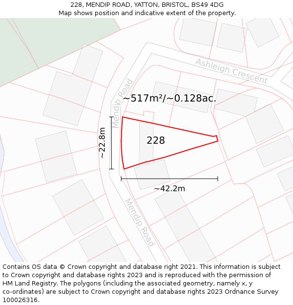 228, MENDIP ROAD, YATTON, BRISTOL, BS49 4DG: Plot and title map