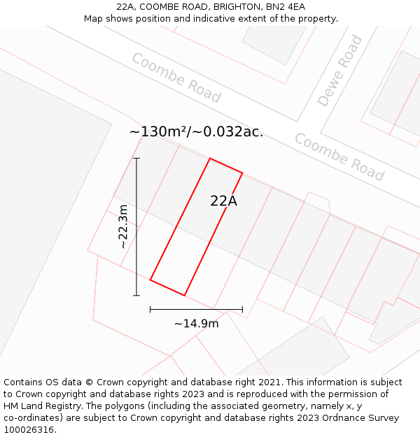 22A, COOMBE ROAD, BRIGHTON, BN2 4EA: Plot and title map