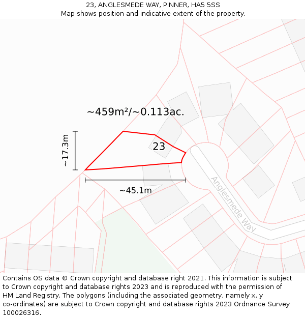 23, ANGLESMEDE WAY, PINNER, HA5 5SS: Plot and title map