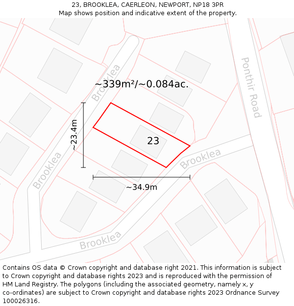 23, BROOKLEA, CAERLEON, NEWPORT, NP18 3PR: Plot and title map