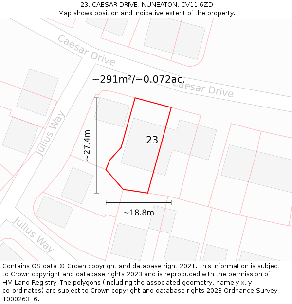 23, CAESAR DRIVE, NUNEATON, CV11 6ZD: Plot and title map