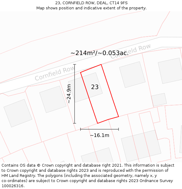 23, CORNFIELD ROW, DEAL, CT14 9FS: Plot and title map