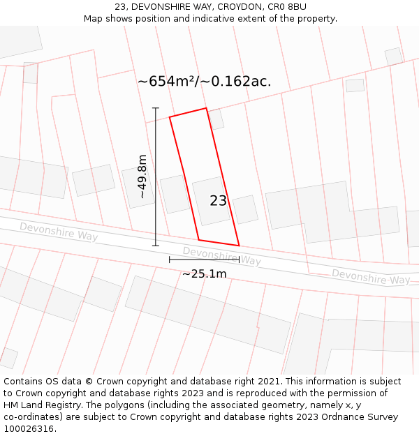23, DEVONSHIRE WAY, CROYDON, CR0 8BU: Plot and title map
