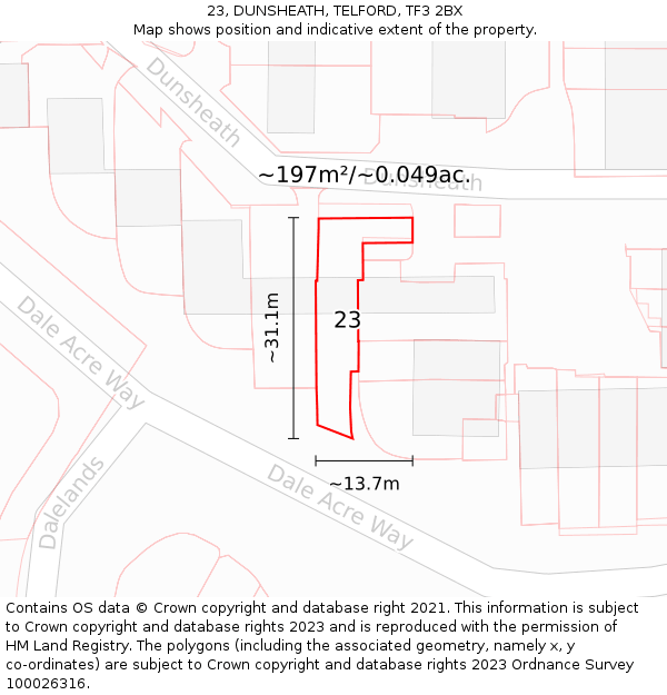 23, DUNSHEATH, TELFORD, TF3 2BX: Plot and title map