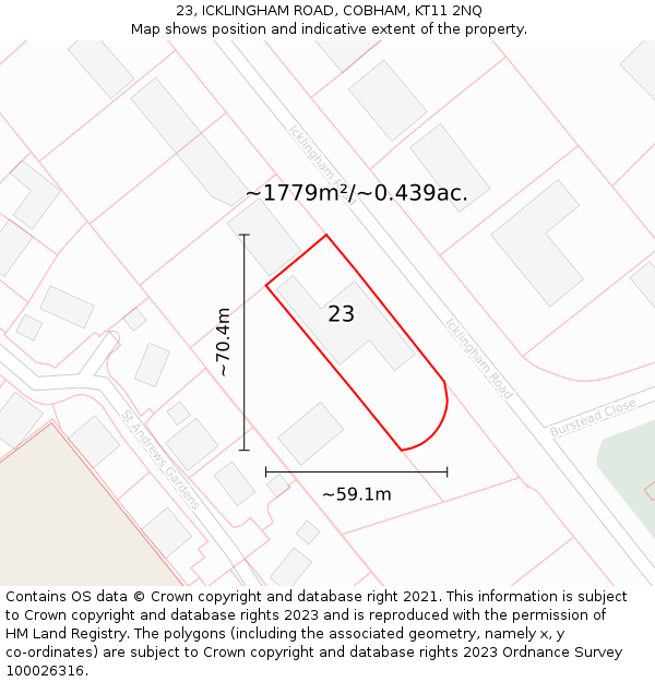 23, ICKLINGHAM ROAD, COBHAM, KT11 2NQ: Plot and title map