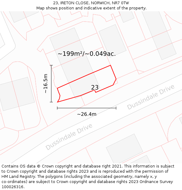 23, IRETON CLOSE, NORWICH, NR7 0TW: Plot and title map