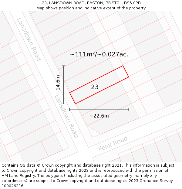 23, LANSDOWN ROAD, EASTON, BRISTOL, BS5 0PB: Plot and title map