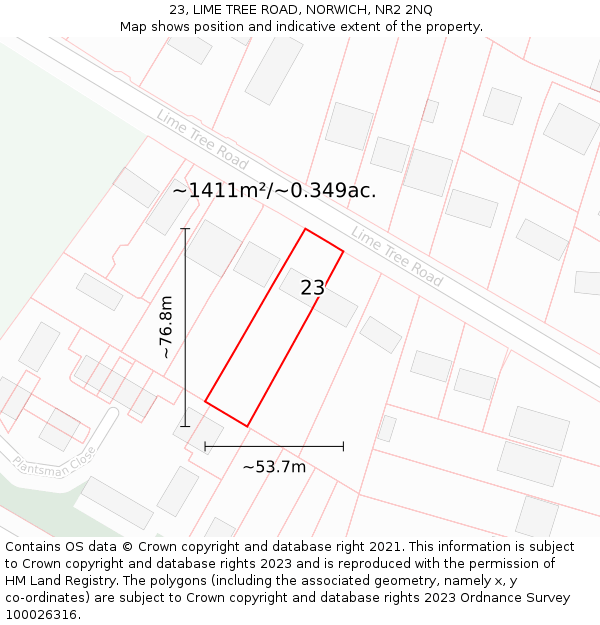 23, LIME TREE ROAD, NORWICH, NR2 2NQ: Plot and title map