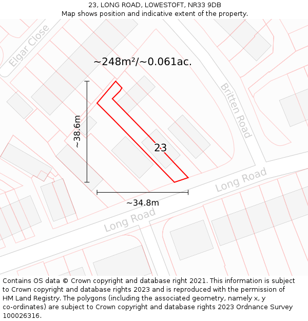 23, LONG ROAD, LOWESTOFT, NR33 9DB: Plot and title map