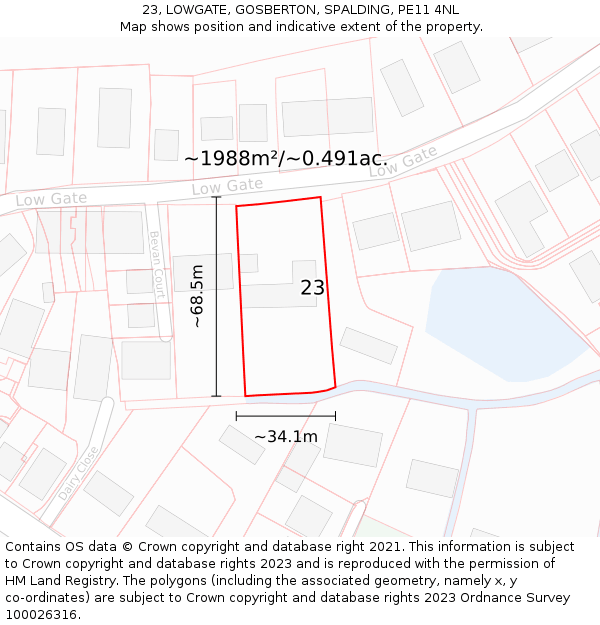 23, LOWGATE, GOSBERTON, SPALDING, PE11 4NL: Plot and title map