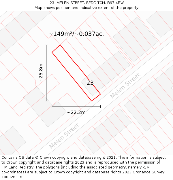 23, MELEN STREET, REDDITCH, B97 4BW: Plot and title map