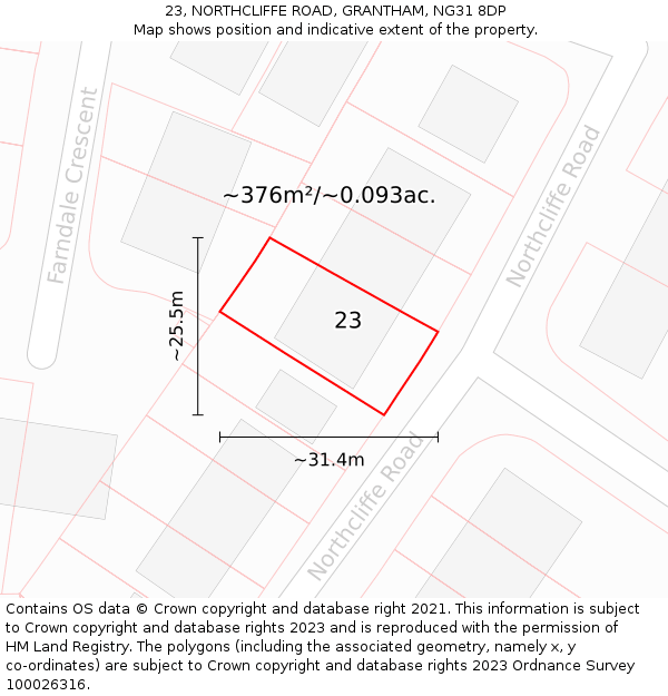23, NORTHCLIFFE ROAD, GRANTHAM, NG31 8DP: Plot and title map