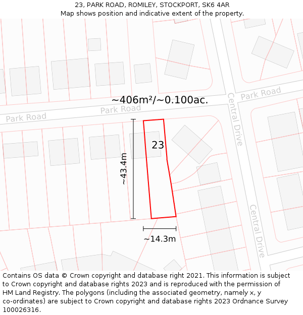 23, PARK ROAD, ROMILEY, STOCKPORT, SK6 4AR: Plot and title map