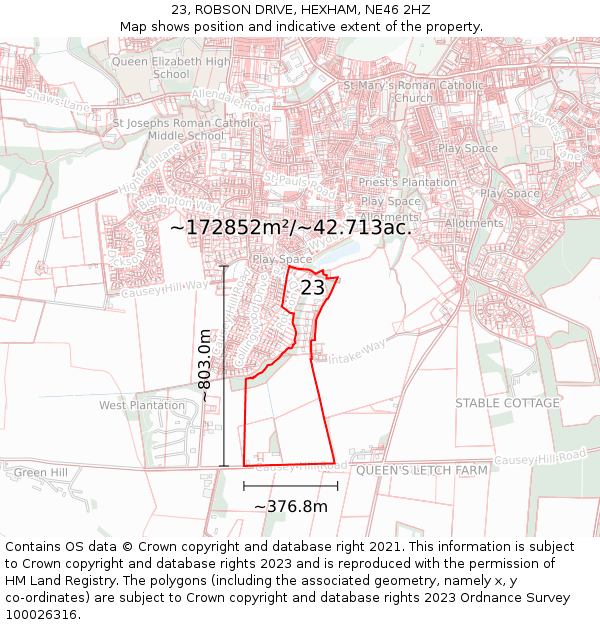 23, ROBSON DRIVE, HEXHAM, NE46 2HZ: Plot and title map