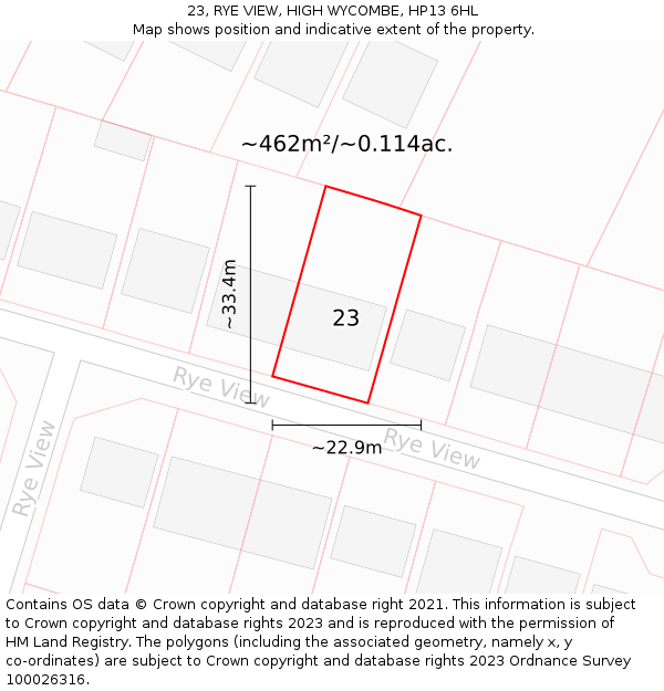 23, RYE VIEW, HIGH WYCOMBE, HP13 6HL: Plot and title map