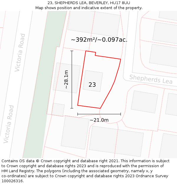 23, SHEPHERDS LEA, BEVERLEY, HU17 8UU: Plot and title map