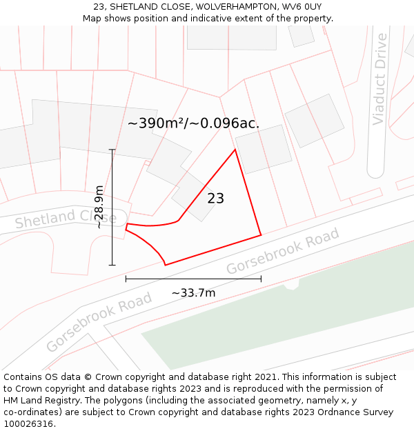 23, SHETLAND CLOSE, WOLVERHAMPTON, WV6 0UY: Plot and title map