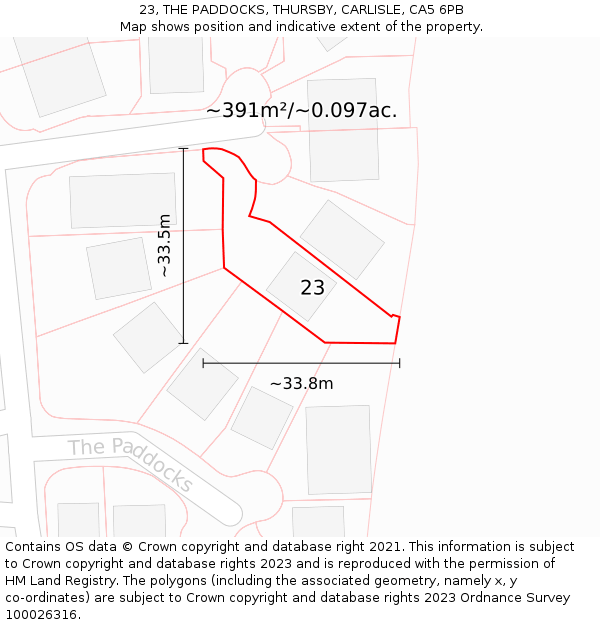 23, THE PADDOCKS, THURSBY, CARLISLE, CA5 6PB: Plot and title map