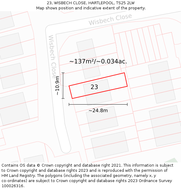 23, WISBECH CLOSE, HARTLEPOOL, TS25 2LW: Plot and title map