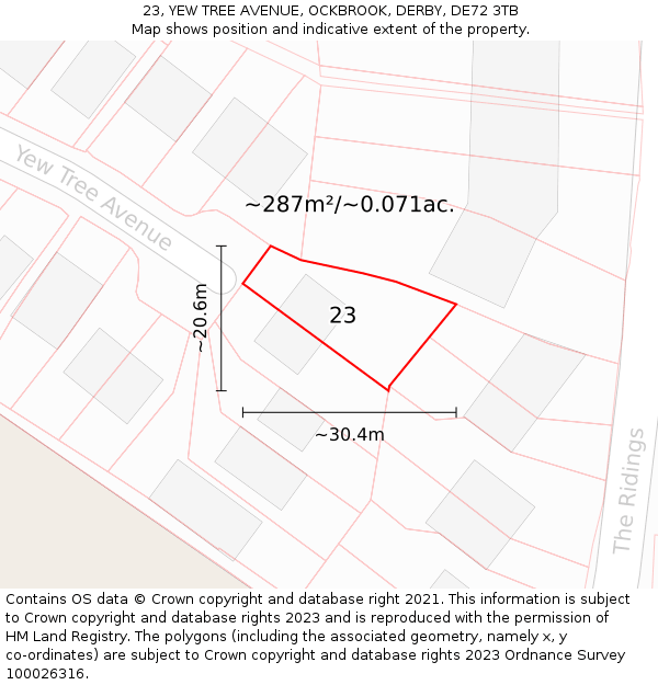 23, YEW TREE AVENUE, OCKBROOK, DERBY, DE72 3TB: Plot and title map