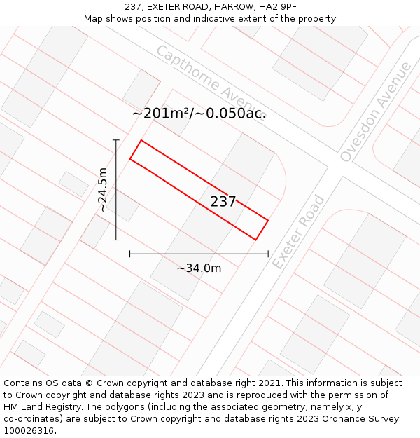 237, EXETER ROAD, HARROW, HA2 9PF: Plot and title map