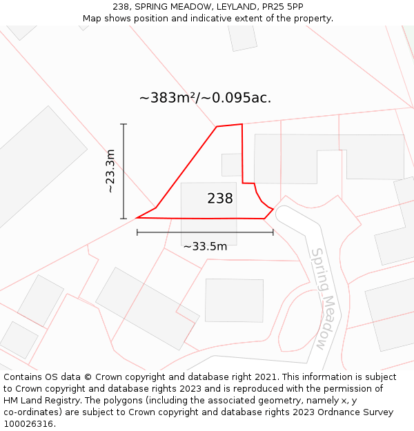 238, SPRING MEADOW, LEYLAND, PR25 5PP: Plot and title map