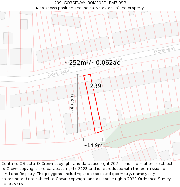 239, GORSEWAY, ROMFORD, RM7 0SB: Plot and title map
