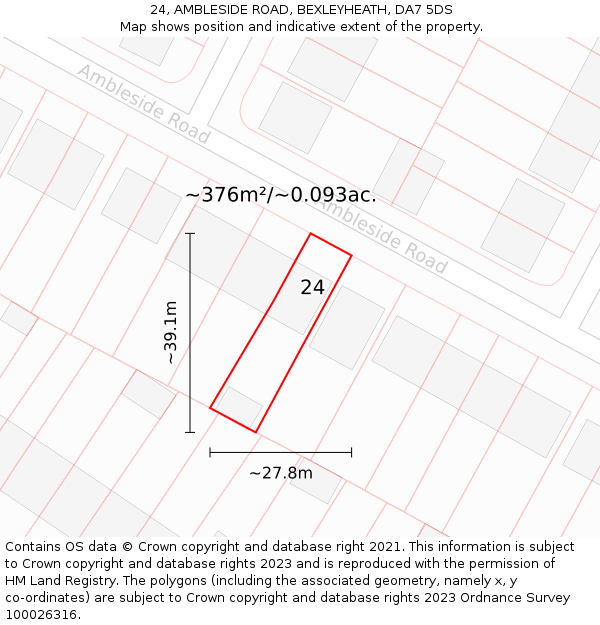 24, AMBLESIDE ROAD, BEXLEYHEATH, DA7 5DS: Plot and title map