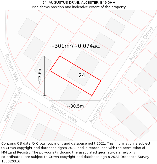 24, AUGUSTUS DRIVE, ALCESTER, B49 5HH: Plot and title map