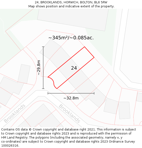 24, BROOKLANDS, HORWICH, BOLTON, BL6 5RW: Plot and title map