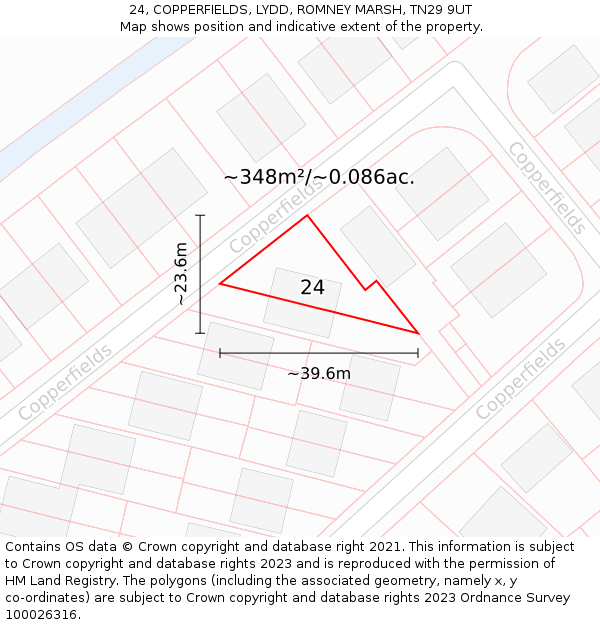 24, COPPERFIELDS, LYDD, ROMNEY MARSH, TN29 9UT: Plot and title map