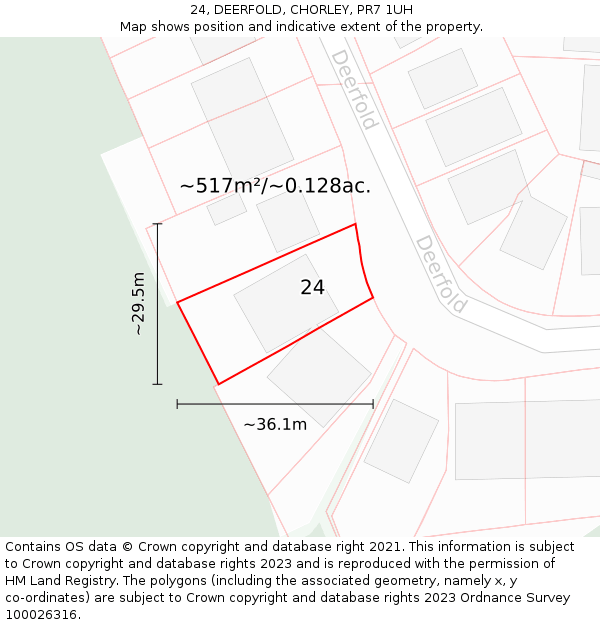 24, DEERFOLD, CHORLEY, PR7 1UH: Plot and title map