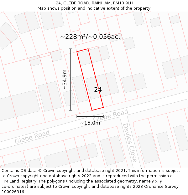 24, GLEBE ROAD, RAINHAM, RM13 9LH: Plot and title map