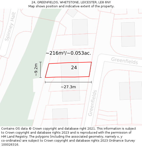 24, GREENFIELDS, WHETSTONE, LEICESTER, LE8 6NY: Plot and title map