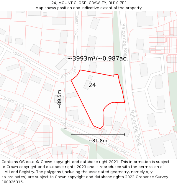 24, MOUNT CLOSE, CRAWLEY, RH10 7EF: Plot and title map
