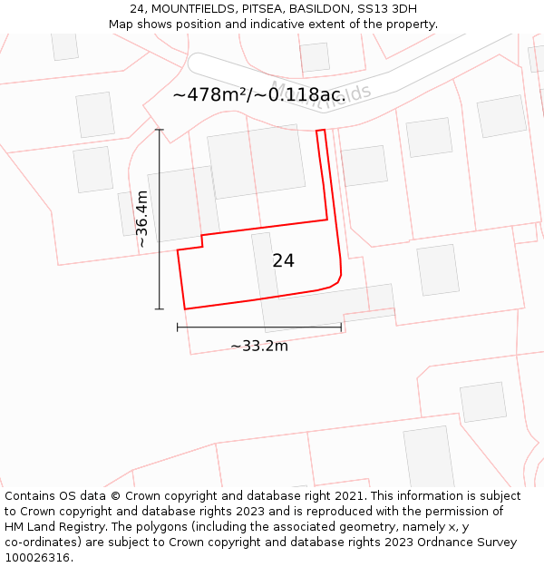 24, MOUNTFIELDS, PITSEA, BASILDON, SS13 3DH: Plot and title map