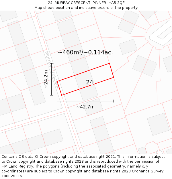 24, MURRAY CRESCENT, PINNER, HA5 3QE: Plot and title map