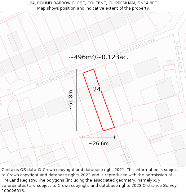 24, ROUND BARROW CLOSE, COLERNE, CHIPPENHAM, SN14 8EF: Plot and title map