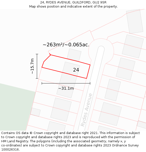 24, RYDES AVENUE, GUILDFORD, GU2 9SR: Plot and title map