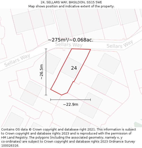 24, SELLARS WAY, BASILDON, SS15 5WE: Plot and title map