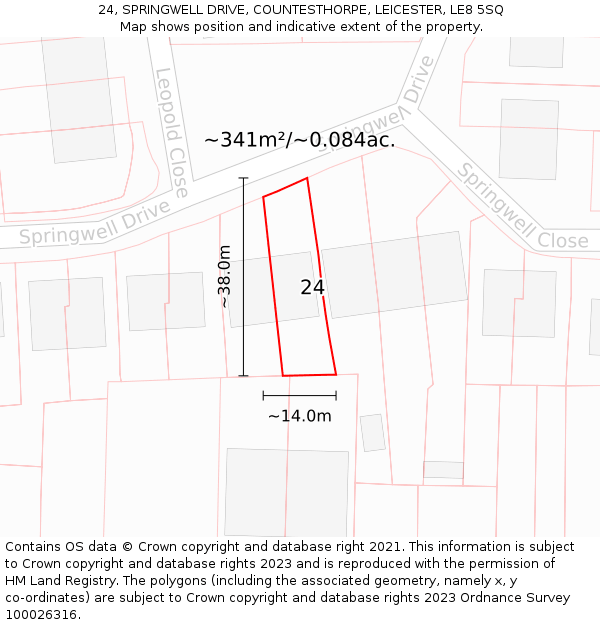 24, SPRINGWELL DRIVE, COUNTESTHORPE, LEICESTER, LE8 5SQ: Plot and title map