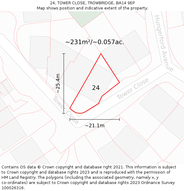 24, TOWER CLOSE, TROWBRIDGE, BA14 9EP: Plot and title map