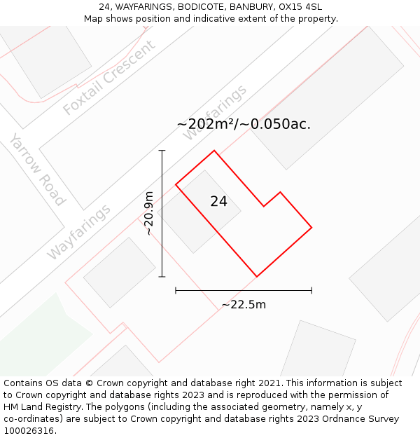 24, WAYFARINGS, BODICOTE, BANBURY, OX15 4SL: Plot and title map