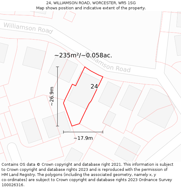 24, WILLIAMSON ROAD, WORCESTER, WR5 1SG: Plot and title map