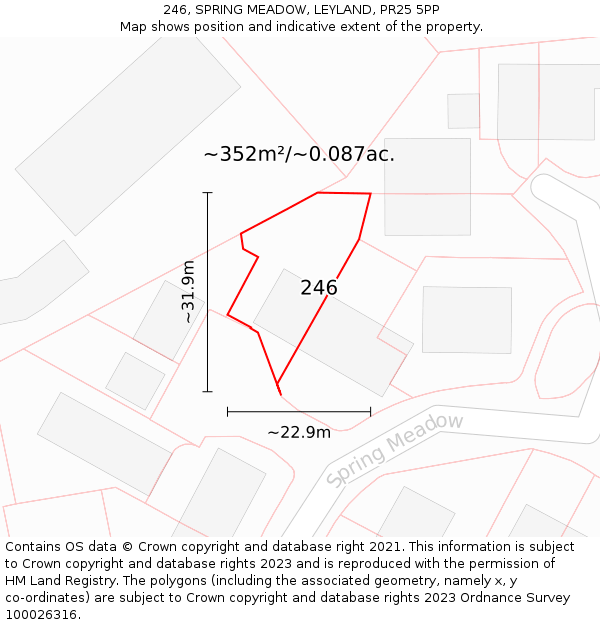 246, SPRING MEADOW, LEYLAND, PR25 5PP: Plot and title map