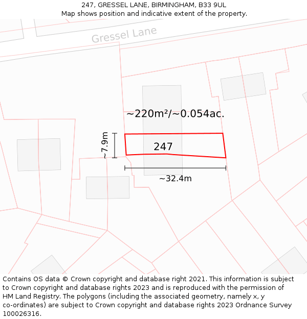 247, GRESSEL LANE, BIRMINGHAM, B33 9UL: Plot and title map